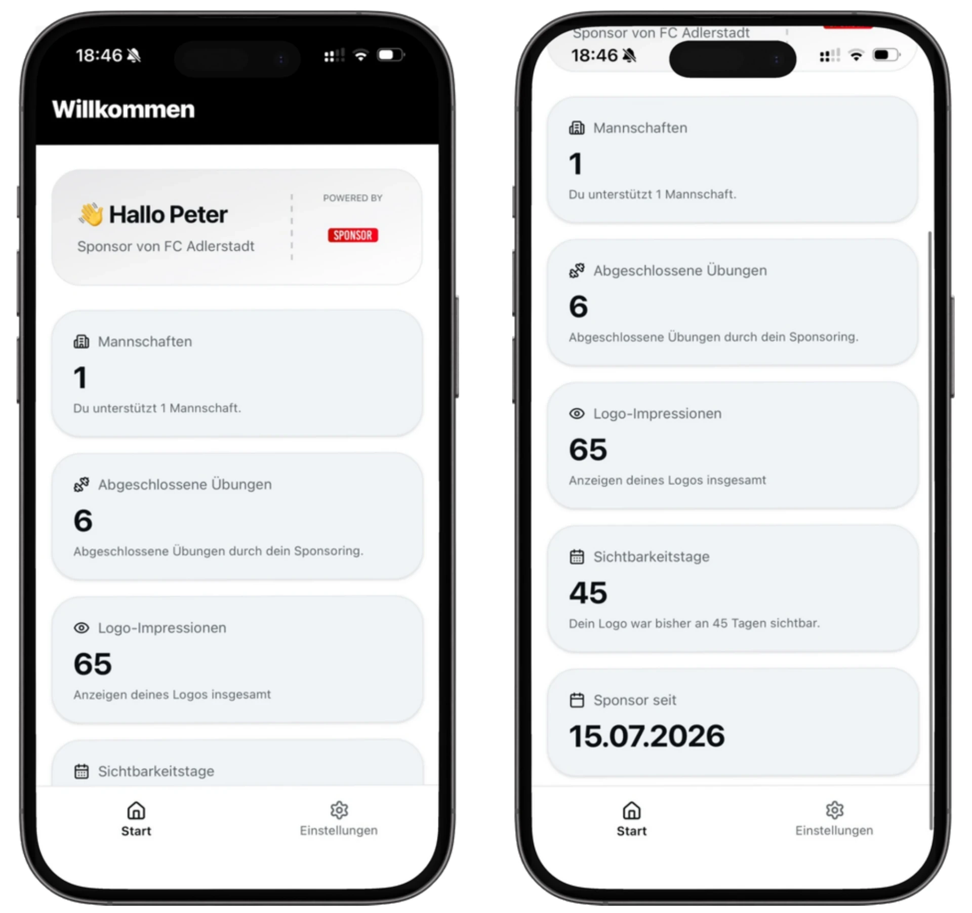 Sponsorenzugang der TrainBack App mit Statistiken